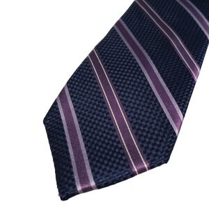 Michael Kors Mens Silk Tie Navy Blue Purple Silver Striped Textured Necktie